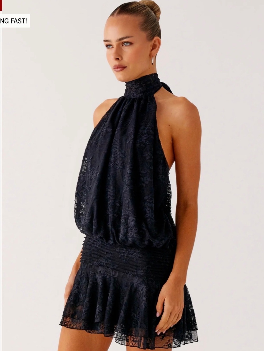 Peppermayo Willow Lace Mini Dress Black Halter Open Back Size 6 - Picture 2 of 7